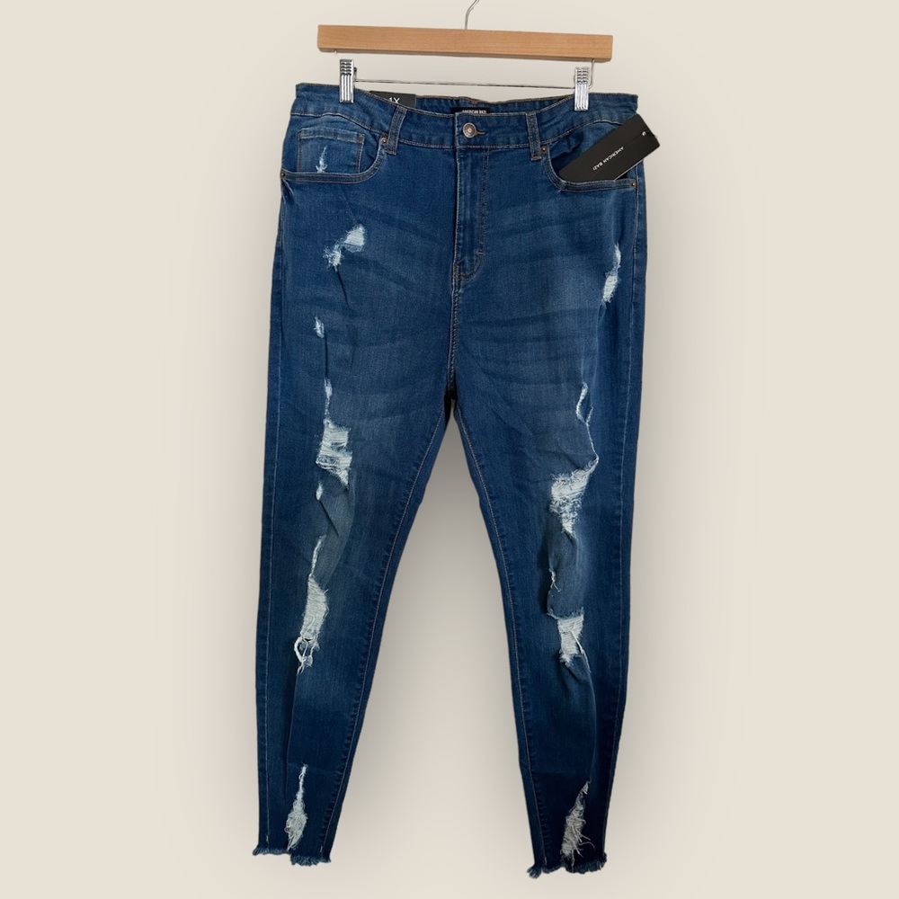 American Bazi Blue High Rise Distressed Skinny Jeans (1X)
